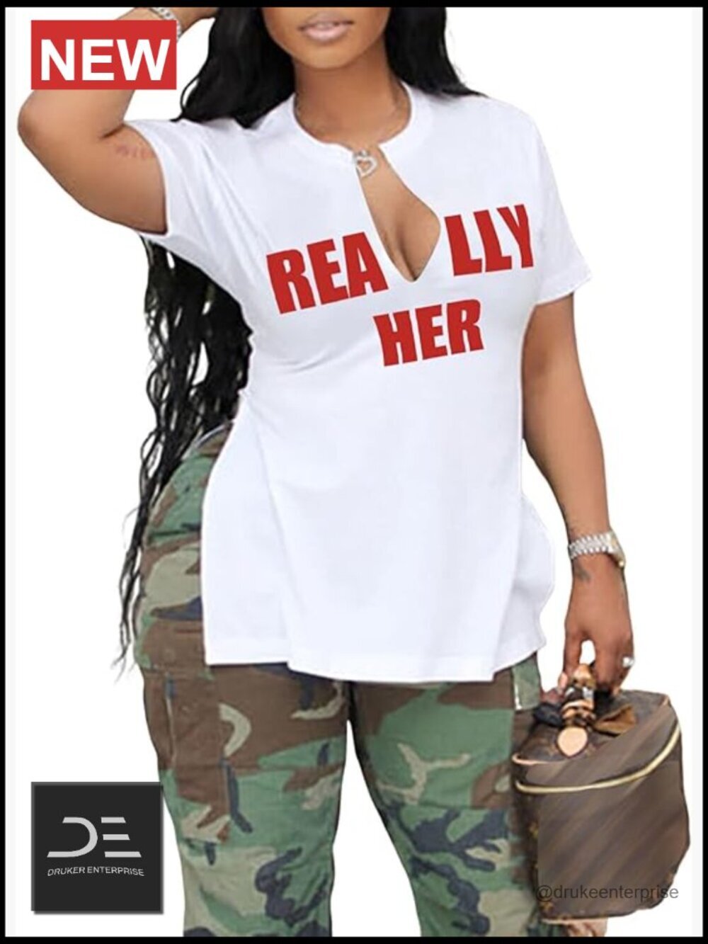 Women's V-Neck Graphic Tee Short Sleeve Side Slit Summer Top